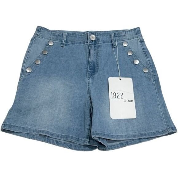 NEW 1822 Denim High Rise Short Exposed Pocket Buttons Coastal Comfort 6/28 - Picture 2 of 11